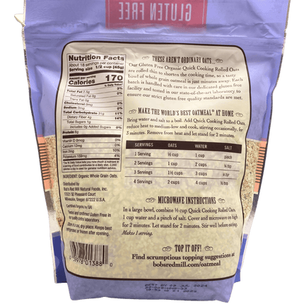 Oats, Quick Rolled, Organic, Gluten-Free, Bob's Red Mill