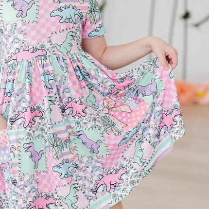 SALE Quilted Dinos S/S Pocket Twirl Dress