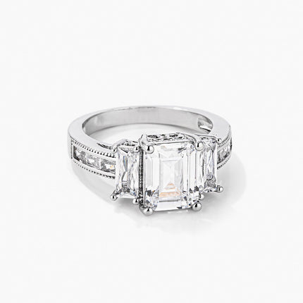 Emerald Cut Triplet Engagement Ring