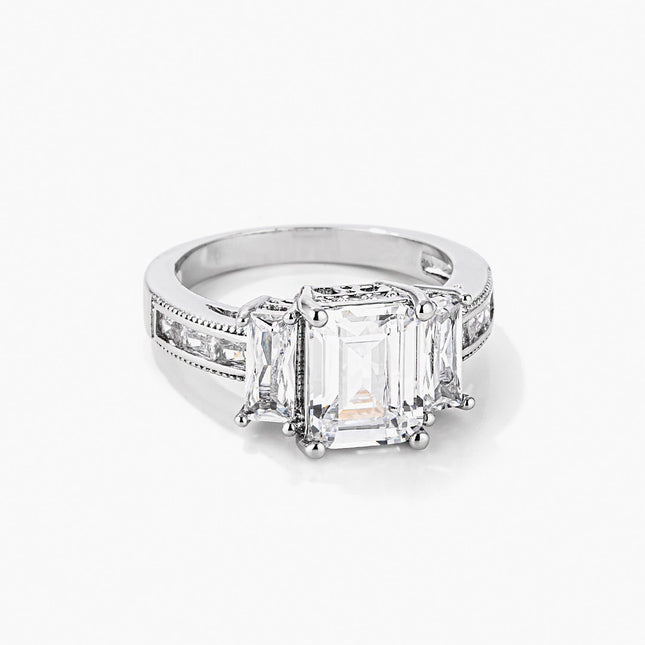 Emerald Cut Triplet Engagement Ring