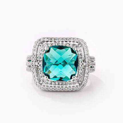Ana 7.7ct Aqua CZ White Gold Rhodium Cocktail Ring