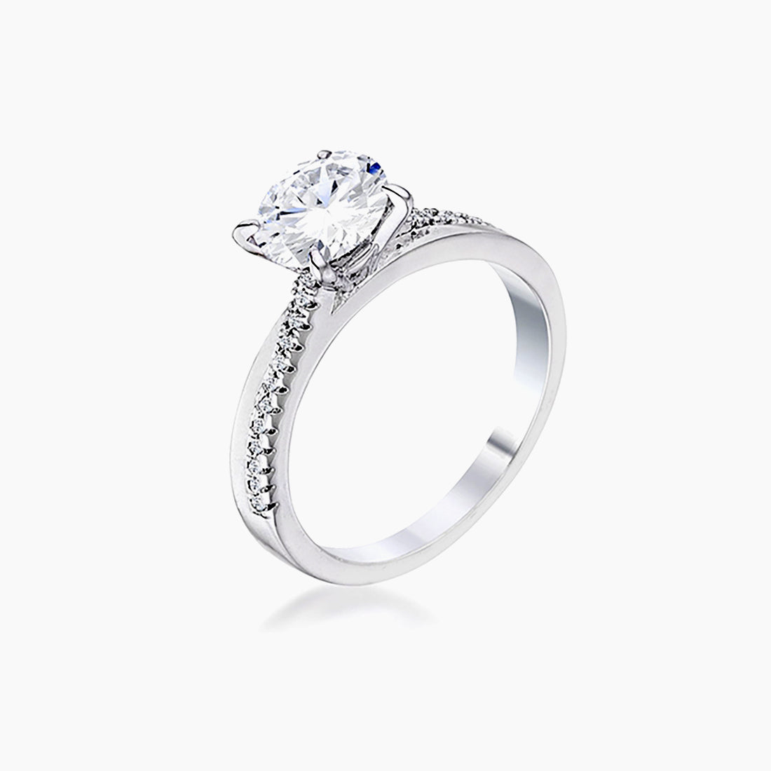 1.4Ct Contemporary Dainty Rhodium Plated Clear CZ Engagement Ring