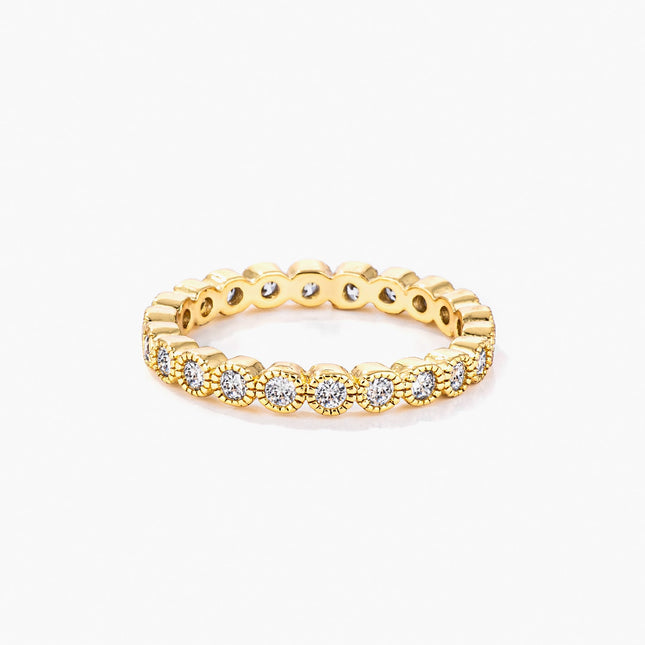 Gold Plated Dotted Clear CZ Round Bezel Eternity Ring
