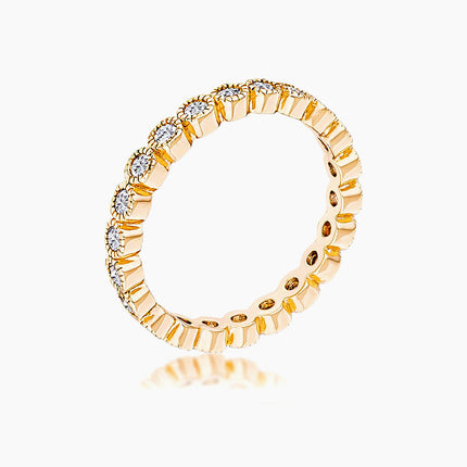 Gold Plated Dotted Clear CZ Round Bezel Eternity Ring