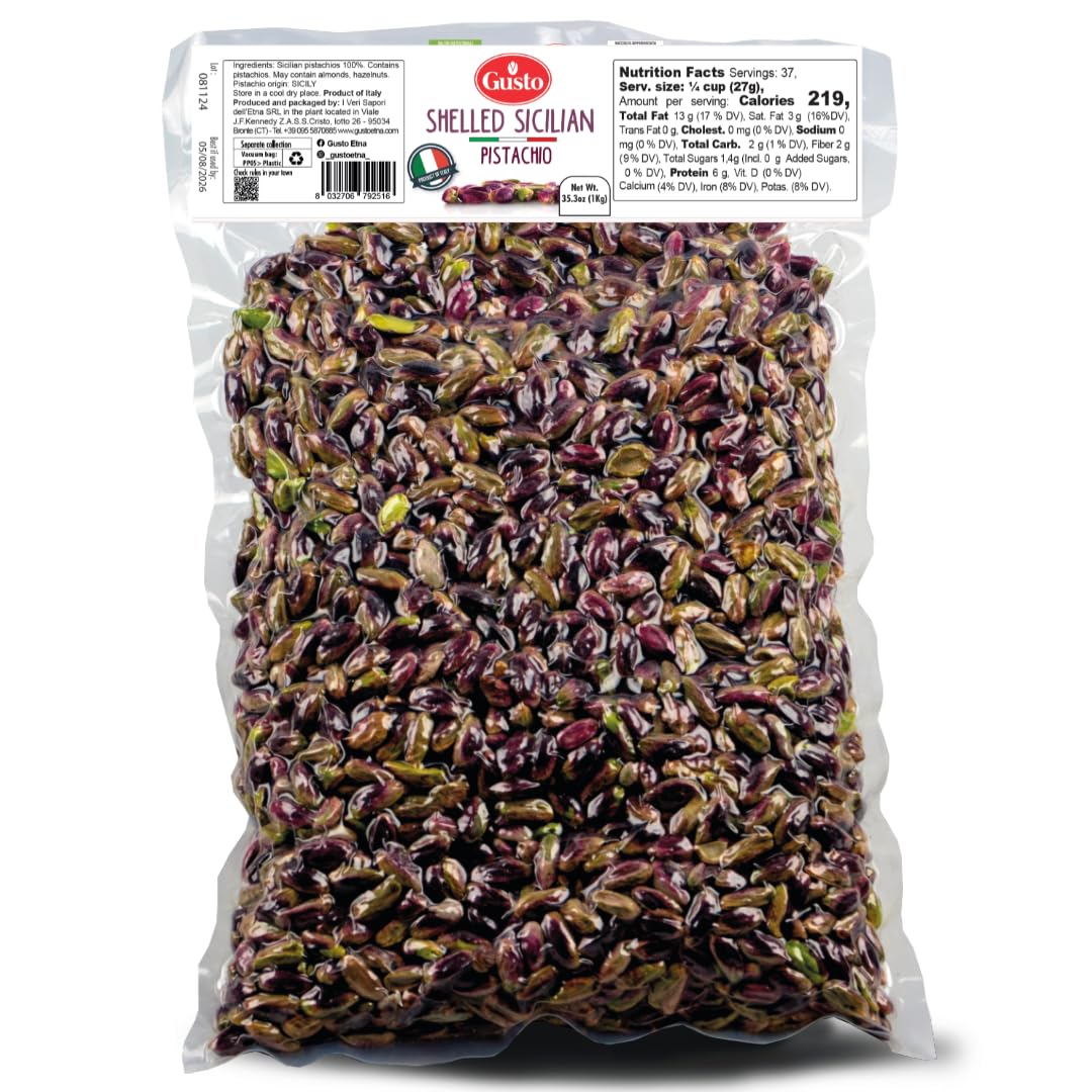 Gusto Etna, Sicilian Raw Pistachios, No shell, Unsalted,  2.2 lb (1 kg)