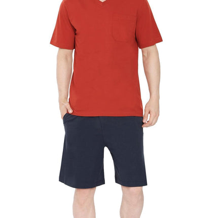 Men’s Short Sleeve Relaxed Fit V-Neck T-Shirt in Cotton Blend with Pocket