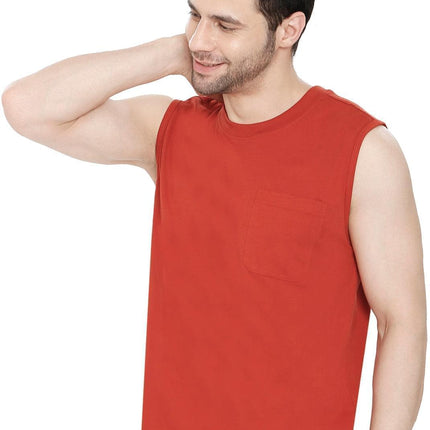 Mens Sleeveless T-Shirt with Pocket - A No Cling Comfort Fit Tank