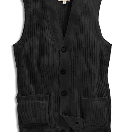 Men's Relaxed Fit Rib Knit Sweater Vest - Button Front with Pockets