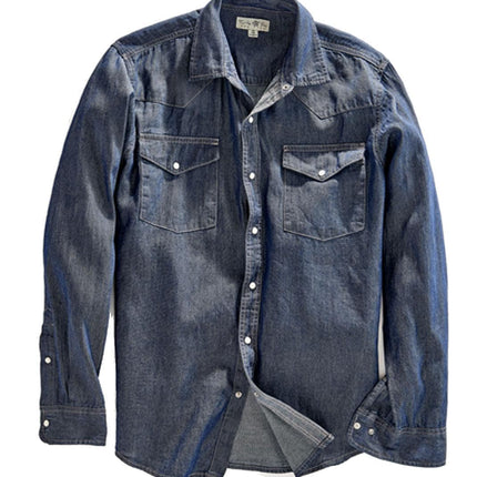 Mens Western Snap Front Button Shirt in Denim and Twill with a Stitched Yoke and Chest Pockets