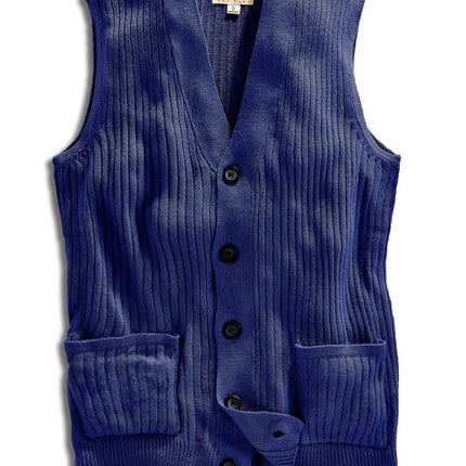 Men's Relaxed Fit Rib Knit Sweater Vest - Button Front with Pockets