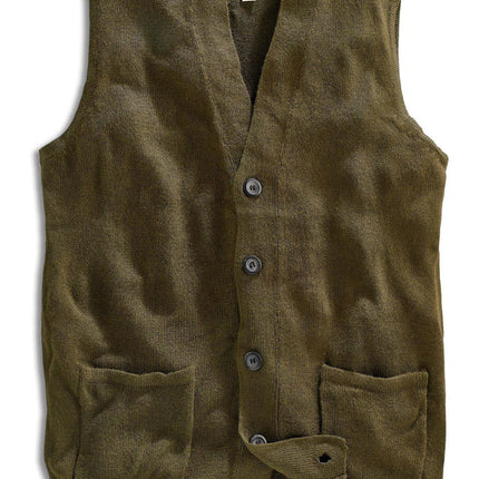 Men's Cashmere-Like Button Front Flat Knit Sweater Vest with front patch pockets