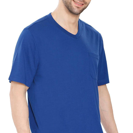 Men’s Short Sleeve Relaxed Fit V-Neck T-Shirt in Cotton Blend with Pocket