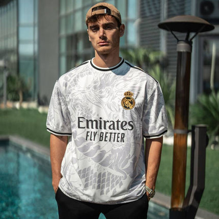 Real Madrid Dragon Print Oversized T-shirt - Premium 2-Thread Lycra Blend
