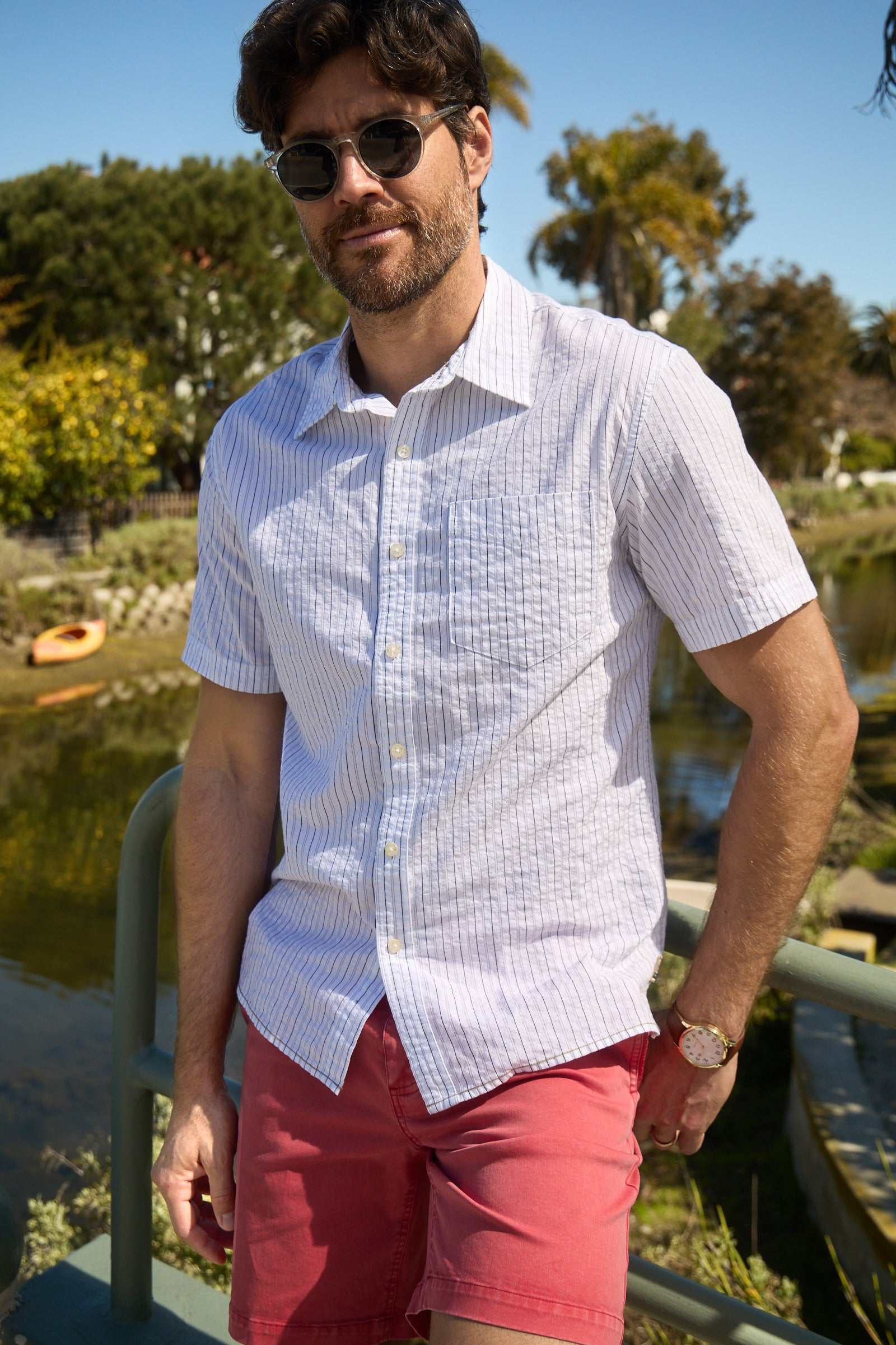 Joseph Crinkle Stripe Shirt - White Navy