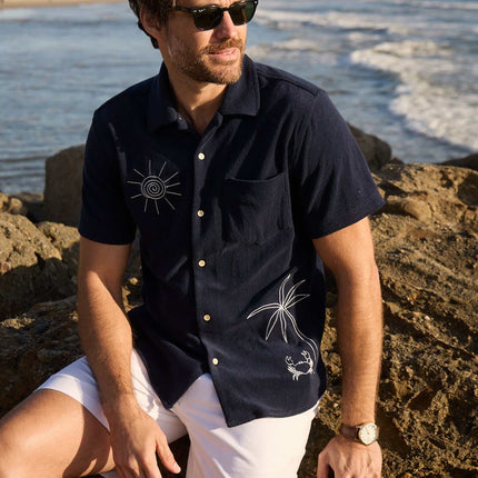 Mariner Terry Camp Collar Shirt - Navy Blazer