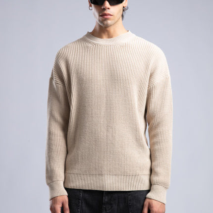 Ribbed Knit Crewneck Sweater – Oversize Unisex Pullover