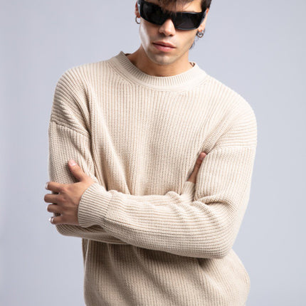 Ribbed Knit Crewneck Sweater – Oversize Unisex Pullover