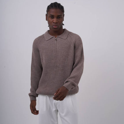 Ribbed Knit Half-Zip Sweater