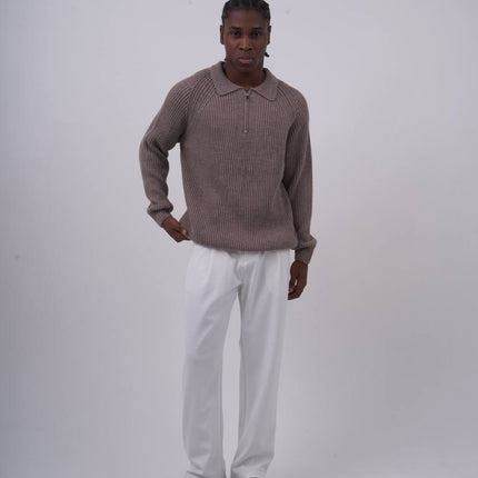 Ribbed Knit Half-Zip Sweater