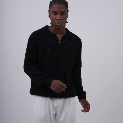 Ribbed Knit Half-Zip Sweater