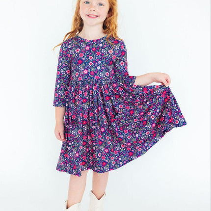 Flower Farm 3/4 Sleeve Pocket Twirl Dress