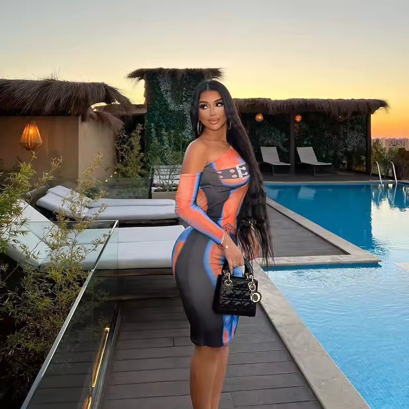 Kinetic Wave Print Sheath Dress