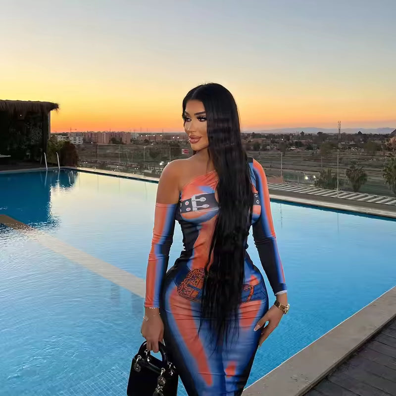 Kinetic Wave Print Sheath Dress