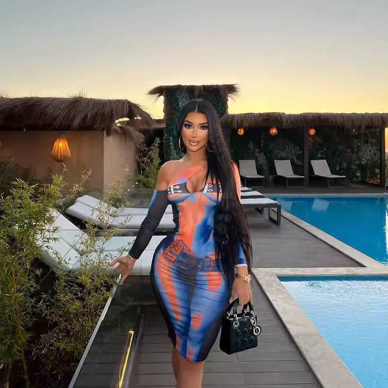 Kinetic Wave Print Sheath Dress