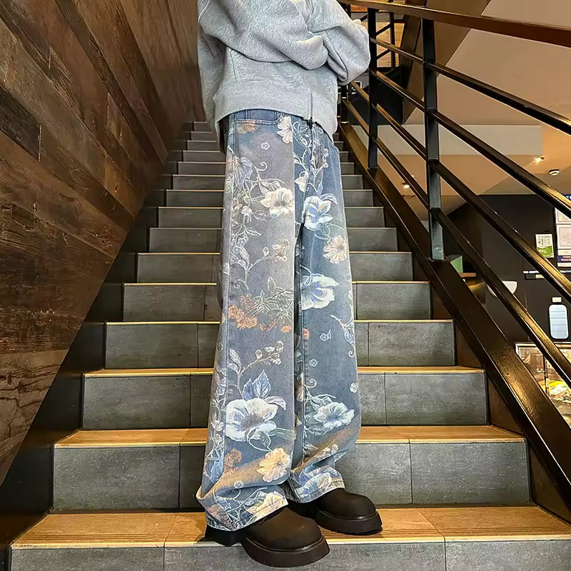 Floral Print Baggy Jeans