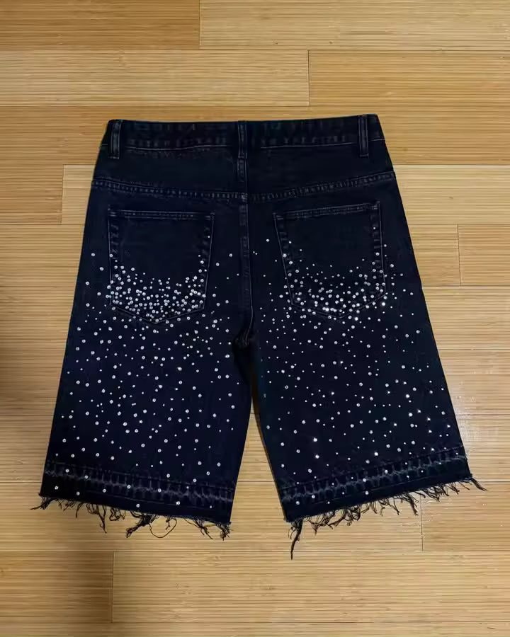 Cross Rhinestone Denim Shorts