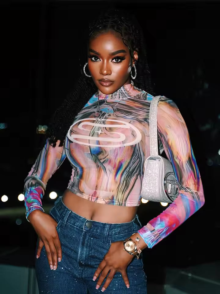 Chromatic Swirl Mesh Top