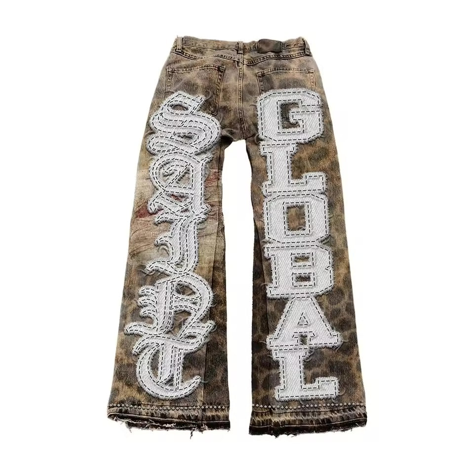 SAINTS Animal Print Embroidered Jeans