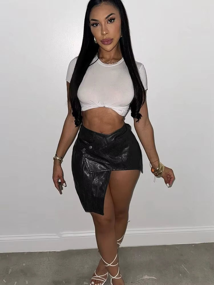 Draped Faux Leather Skirt