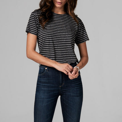 WOMEN'S POCKET SAILOR CREW NECK TEE - QUARTER STRIPE