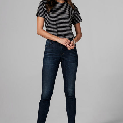 WOMEN'S POCKET SAILOR CREW NECK TEE - QUARTER STRIPE