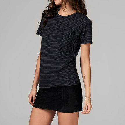 WOMEN'S POCKET SAILOR CREW NECK TEE - WAVY STRIPE