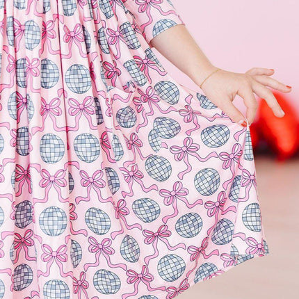 SALE Disco Bows 3/4 Sleeve Pocket Twirl Dress