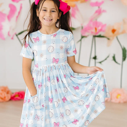 SALE Take Me Out to the Bow Game S/S Pocket Twirl Dress