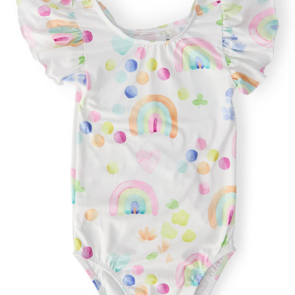 SALE Watercolor Rainbows S/S Flutter Sleeve Leotard