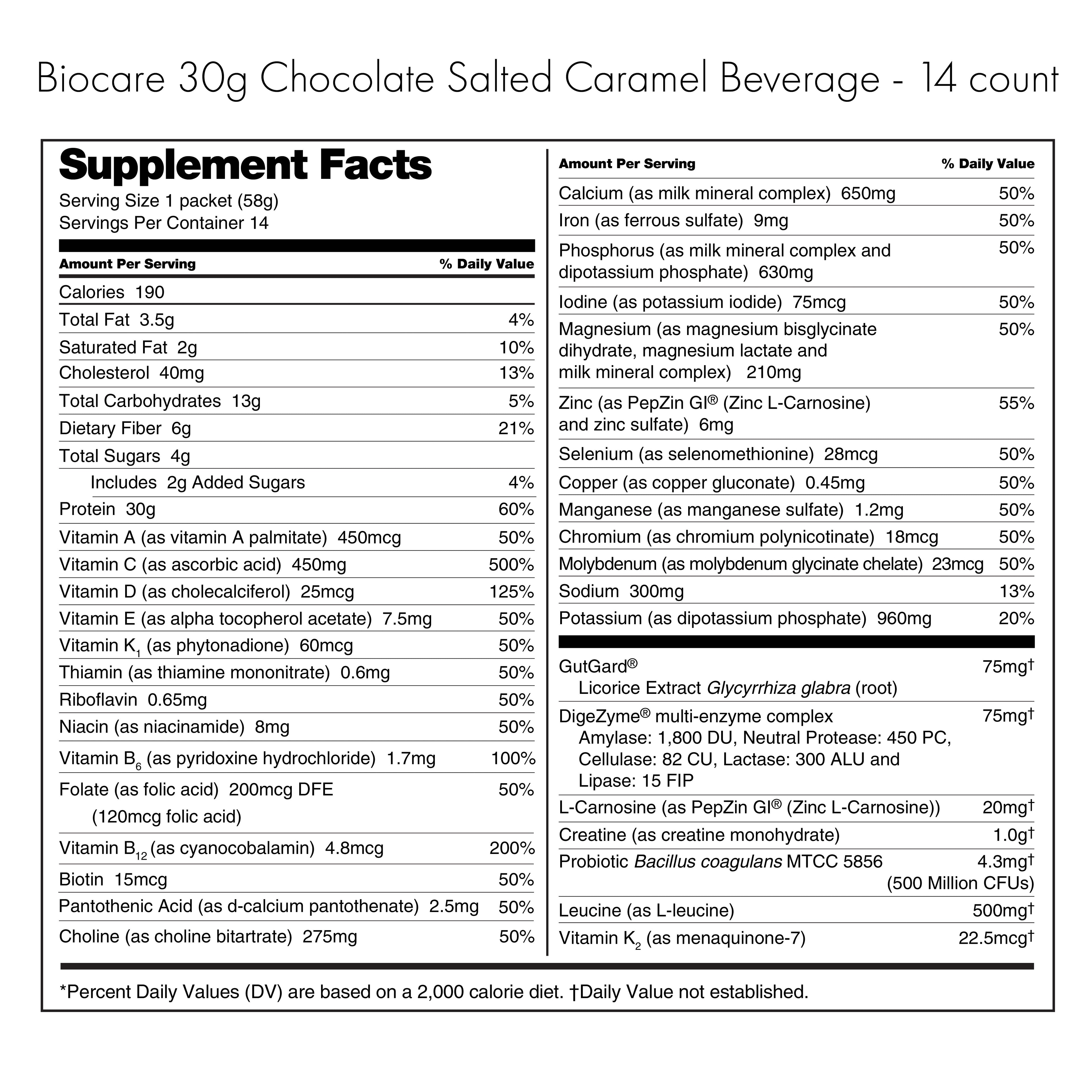 30G Protein Chocolate Salted Caramel Biocare Dietary Beverage (14-Count)