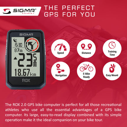 SIGMA GPS Bike Computer - ROX 2.0 Black Top Mount Set