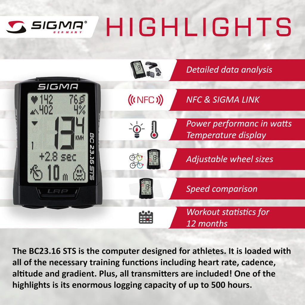 SIGMA Bicycle Computer - BC 23.16 STS, Digital Wireless