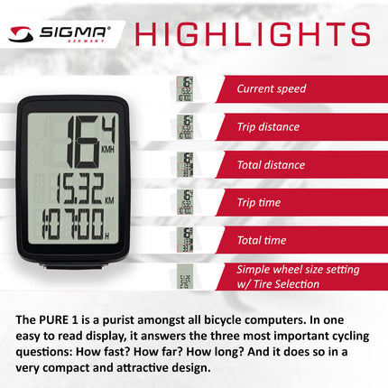 SIGMA Bicycle Computer - PURE 1 ATS, Analogue Wireless
