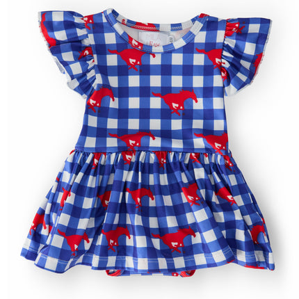 SMU Plaid Mustang Flutter Twirl Bodysuit
