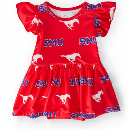 SMU Red Mustang Flutter Twirl Bodysuit