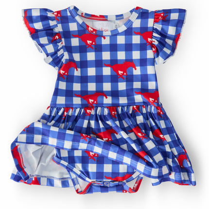 SMU Plaid Mustang Flutter Twirl Bodysuit