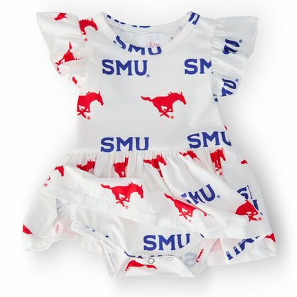 SMU White Mustang Flutter Twirl Bodysuit