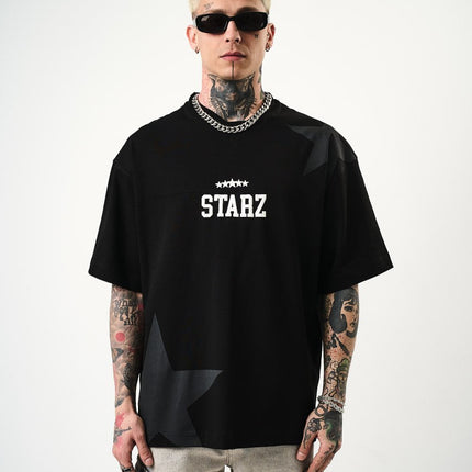 Men's Oversize 'STARZ / 22' Graphic T-Shirt - Streetwear Star Print Tee