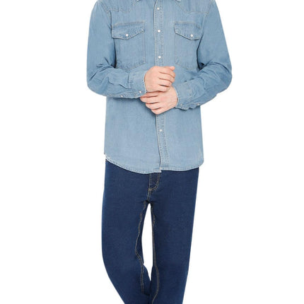 Mens Western Snap Front Button Shirt in Denim and Twill with a Stitched Yoke and Chest Pockets