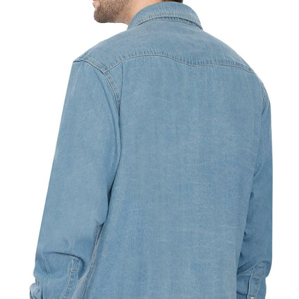 Mens Western Snap Front Button Shirt in Denim and Twill with a Stitched Yoke and Chest Pockets